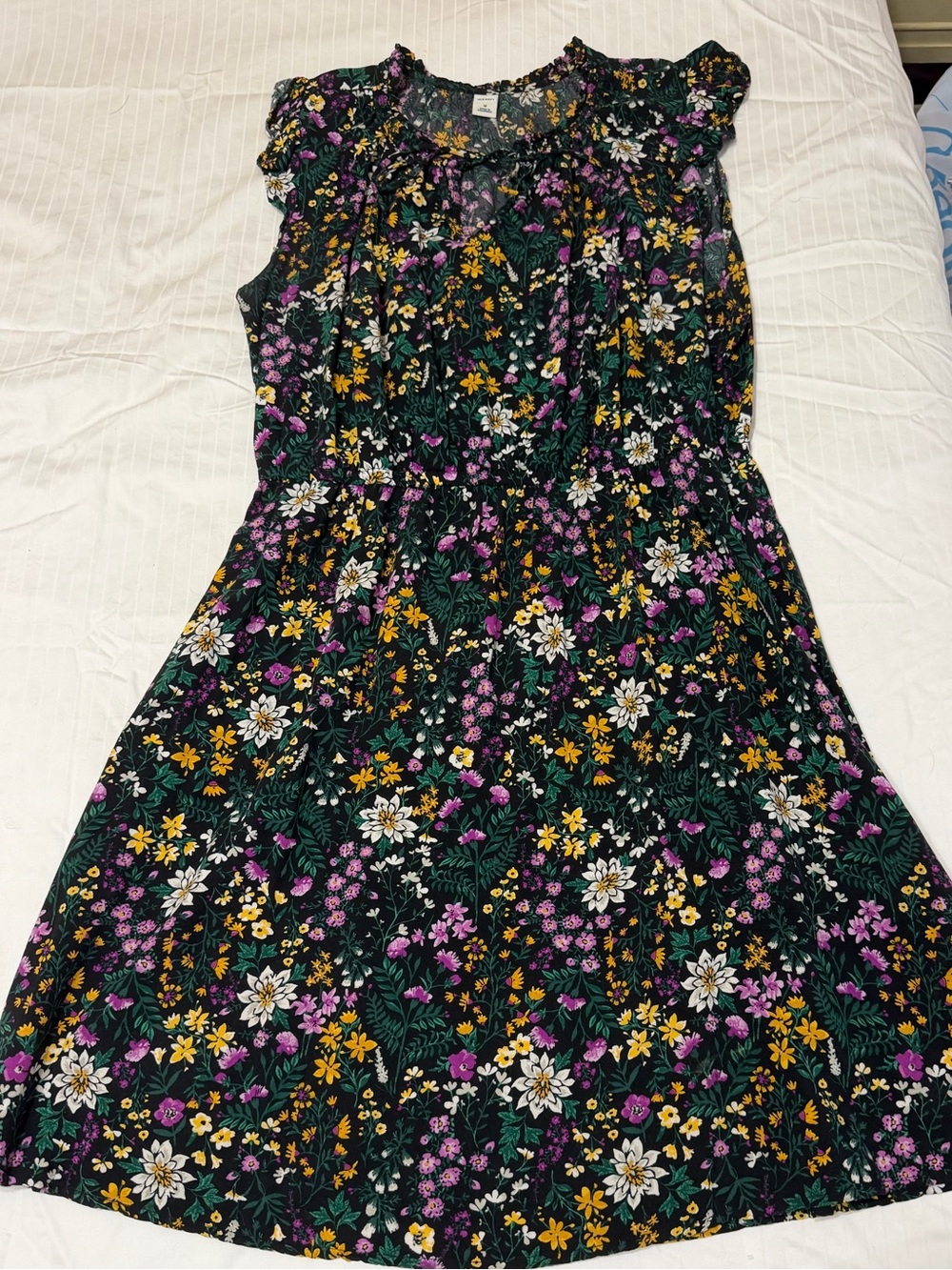 Old Navy Black Floral Sleeveless Dress with Purple, Yellow & White Flowers